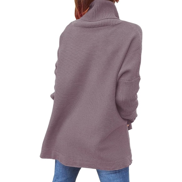 NWT‎ Purple Oversized Turtleneck Batwing Sleeve Knit Tunic Sweater Small - Picture 5 of 6